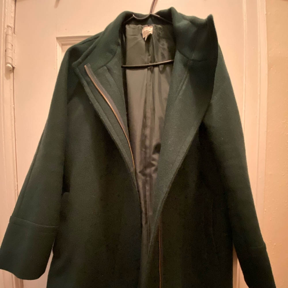 Green wool blend, J Crew City Coat. Size 16. Great condition!